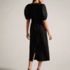 GABYELA Structured Puff Sleeve Midi Dress With Belt