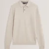 GATEN Branded Texture Knit Long Sleeve Polo