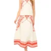 CARMEN Printed Detail Linen A-Line Midi Skirt