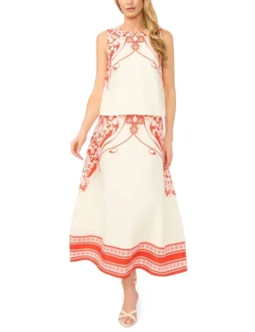 GEORGIA Printed Detail Relaxed Linen Shell Top