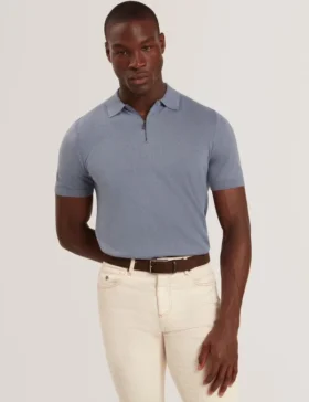 GIVRANS Silk Blend Knit Zip Neck Polo