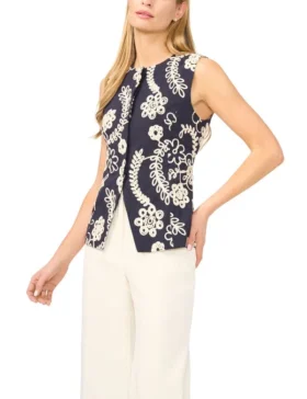 HAILEE Raised Embroidery Cotton Waistcoat Top