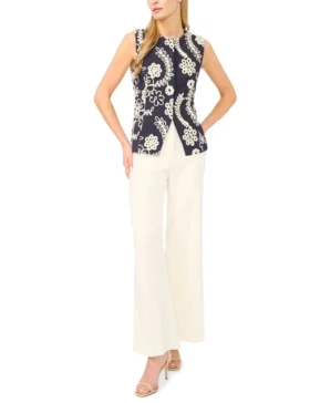 HAILEE Raised Embroidery Cotton Waistcoat Top