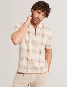 HALPIRT Checked Zip Neck Cotton Knit Polo