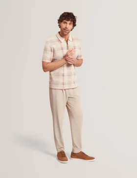 HALPIRT Checked Zip Neck Cotton Knit Polo