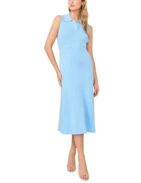 HARLEY Pointelle Knit Collared Neck Midi Dress