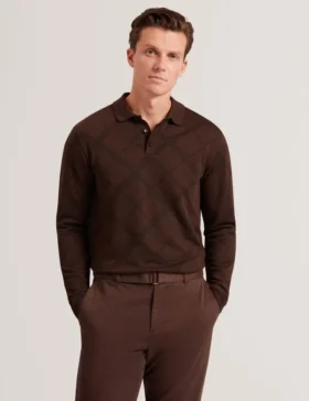HAVEL Argyle Knit Long Sleeve Polo Shirt
