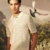 HELME Geometric Open Knit Short Sleeve Polo