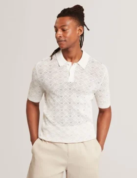 HELME Geometric Open Knit Short Sleeve Polo