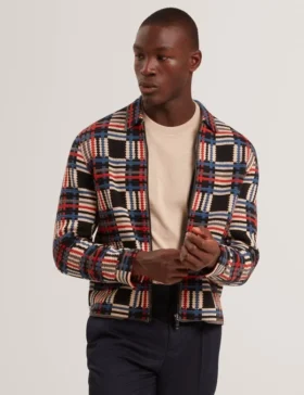 HENREIN Pure Cotton Patchwork Knit Zip Jacket