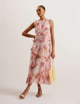 HISAKO Blurred Floral Print Midi Dress