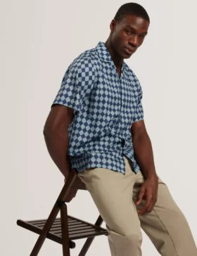 IBICUI Tile Print Tencel Short Sleeve Shirt