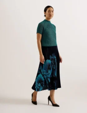 IZMIR Satin Floral Midi Skirt