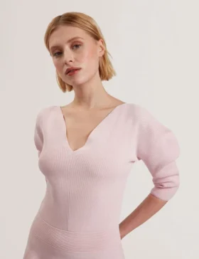 JESCKA Structured Puff Sleeve Knitted Skater Dress