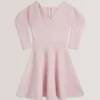 JESCKA Structured Puff Sleeve Knitted Skater Dress