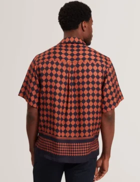 JIRAHU Tile Border Print Short Sleeve Shirt