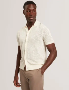 JORIEN Textured Crochet Knit Button-Through Polo