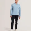 KALEND Herringbone Zip Neck Long Sleeve Polo