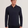KALEND Herringbone Zip Neck Long Sleeve Polo