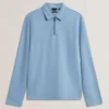KALEND Herringbone Zip Neck Long Sleeve Polo
