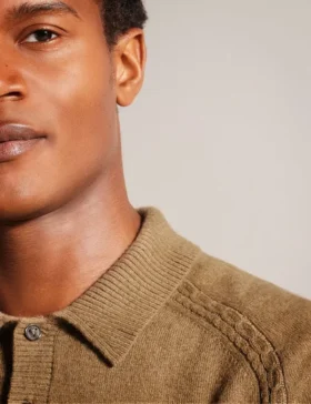 KAROLT Cashmere Knit Long Sleeve Polo Top
