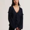 KAYFA Waterfall Ruffle Trim Long Sleeve Blouse