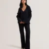 KAYFA Waterfall Ruffle Trim Long Sleeve Blouse