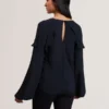 KAYFA Waterfall Ruffle Trim Long Sleeve Blouse