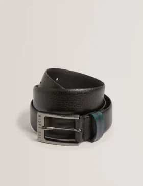 KENDON Grained Leather Belt With Striped Loop