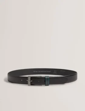 KENDON Grained Leather Belt With Striped Loop