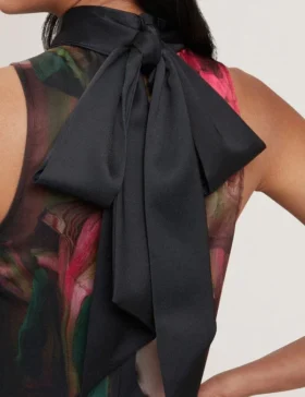 KINSALA Printed Neck Tie Detail Wide Leg Jumpsuit