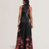 KINSALA Printed Neck Tie Detail Wide Leg Jumpsuit