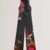 KINSALA Printed Neck Tie Detail Wide Leg Jumpsuit