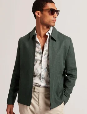 KUMARH Linen Blend Zip Up Harrington Jacket
