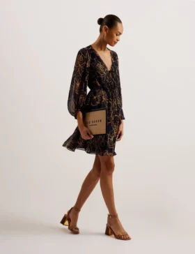 KUMIKO Fine Line Floral Print Mini Dress