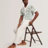 KYES Leaf Print Knitted Short Sleeve Shirt