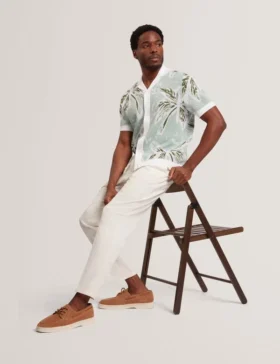 KYES Leaf Print Knitted Short Sleeve Shirt