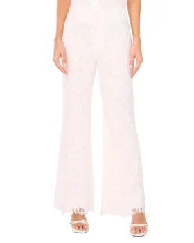 LACE FRONT PLEAT SUITING PANT White