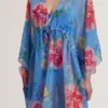 LARJA Floral Print Chiffon Mini Beach Kaftan