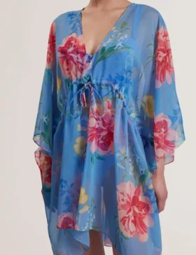 LARJA Floral Print Chiffon Mini Beach Kaftan