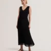 LARNAHH Pleated Midi Dress With Removable Knit Tank