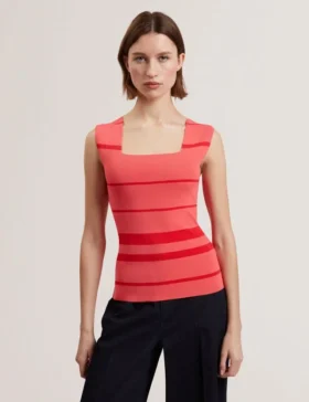 LAYDAA Striped Knit Square Neck Sleeveless Top