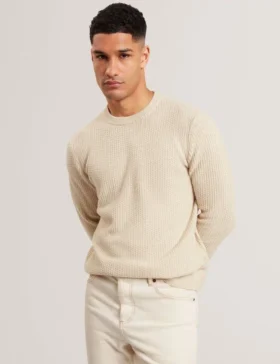 LEOCADI Herringbone Trim Textured Knit Sweater