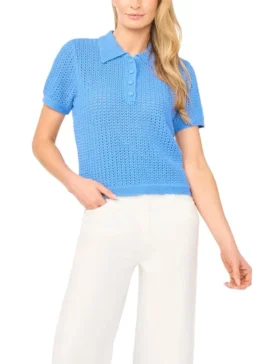LILAC Open Knit Short Sleeve Polo Shirt