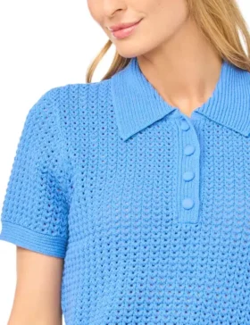 LILAC Open Knit Short Sleeve Polo Shirt