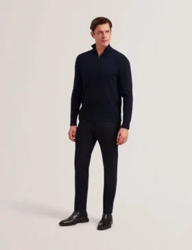 LIMEHAS Wool Quarter Zip Funnel Neck Sweater