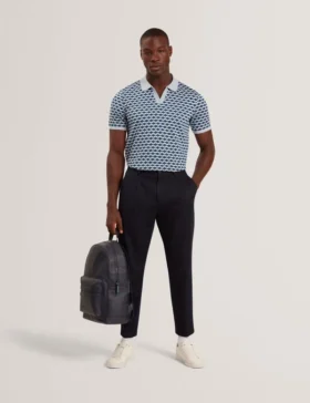 LIRIEN Geometric Jacquard Pique Polo Shirt