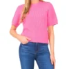 LIYA Short Sleeve Crew Neck One Shoulder Button Top