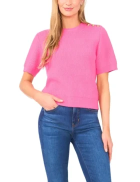 LIYA Short Sleeve Crew Neck One Shoulder Button Top