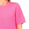 LIYA Short Sleeve Crew Neck One Shoulder Button Top